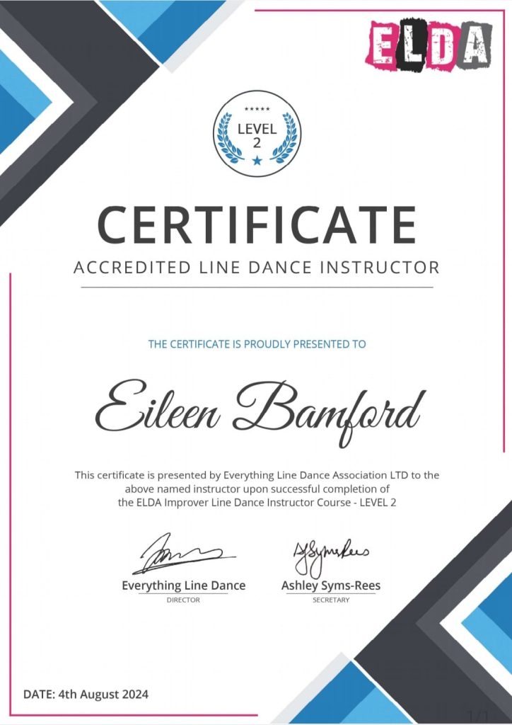 Accredited line dancing Instructor level 2
